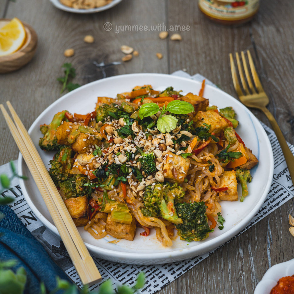 Spicy Peanut Noodles with Air-Fried Tofu
